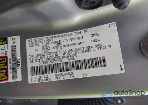 2016 Toyota Tundra Sr5 5.7L V8 z USA, uszkodzony, nr VIN 5TFDW5F13GX522409
